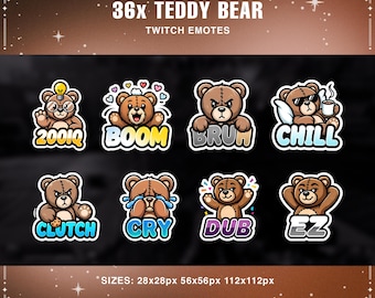 Teddybär Twitch Emotes: Kawaii Bär Emoji Pack (Digitaler Download)