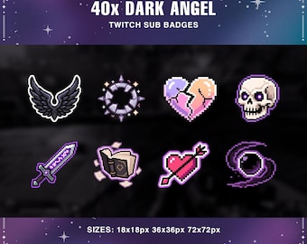 Dark Angel Pixel Art Twitch Sub Badges | Gothic Streamer Badges (Digital Download)