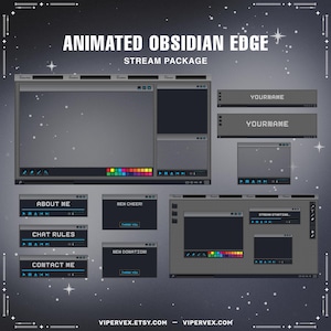 Aesthetic Gray Animated Stream Overlay Pack, Twitch Overlay Gray, Stream Package cute, Alerts, Banners, Twitch Screens, Panels