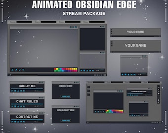 Graues animiertes Stream Overlay Paket, Twitch Screens, Alarme, Banners
