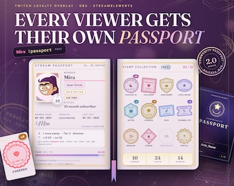 Twitch Stream Loyalty Card Widget Custom Stamp Collectible Reward Channel Points Sub Kawaii Overlay