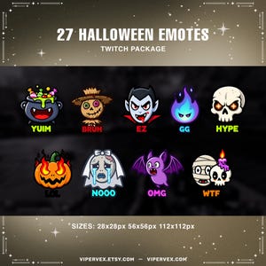 Halloween Twitch Emotes Pack: Spooky Ghost Designs (27 Static PNGs) (Digital Download)