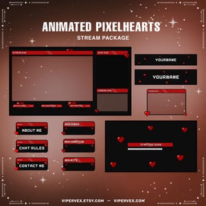 Red and Black Twitch Overlay Pixel, Red Stream Layout, Twitch Overlay Package, Vtuber Overlay, Twitch Panels, Webcam Overlay, Alerts