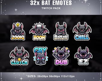 Emotes de murciélago para Twitch, íconos kawaii espeluznantes para stream (descarga digital)