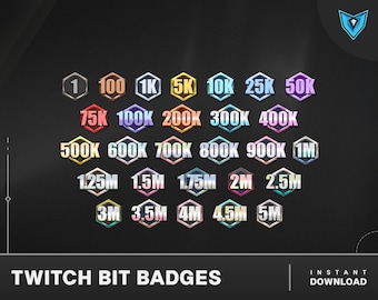 28 Twitch Bit Badges Zahlen, Twitch Sub Badges, Twitch Bit Emotes, Bit Badges mit Zahlen, Streaming Badges, Cheer Badges