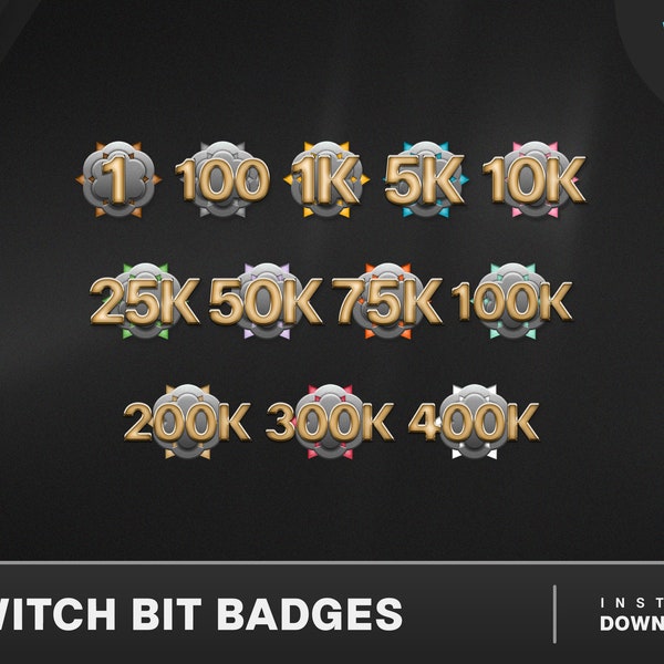 Numbered Twitch Bit Badges, Bit Badges Numbers, Cheer Badges, Subscriber Badges, Stream Badges Numbers