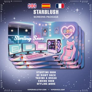 Pink Lofi Gaming Room Twitch Overlay – Animated Stream Screens (Instant Download)