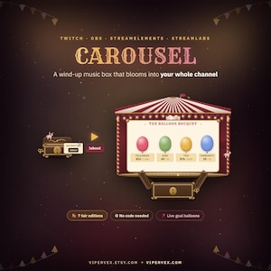 Animated Twitch Overlay Music Box Carousel Stream Widget Cute Goal Tracker OBS StreamElements Streamlabs