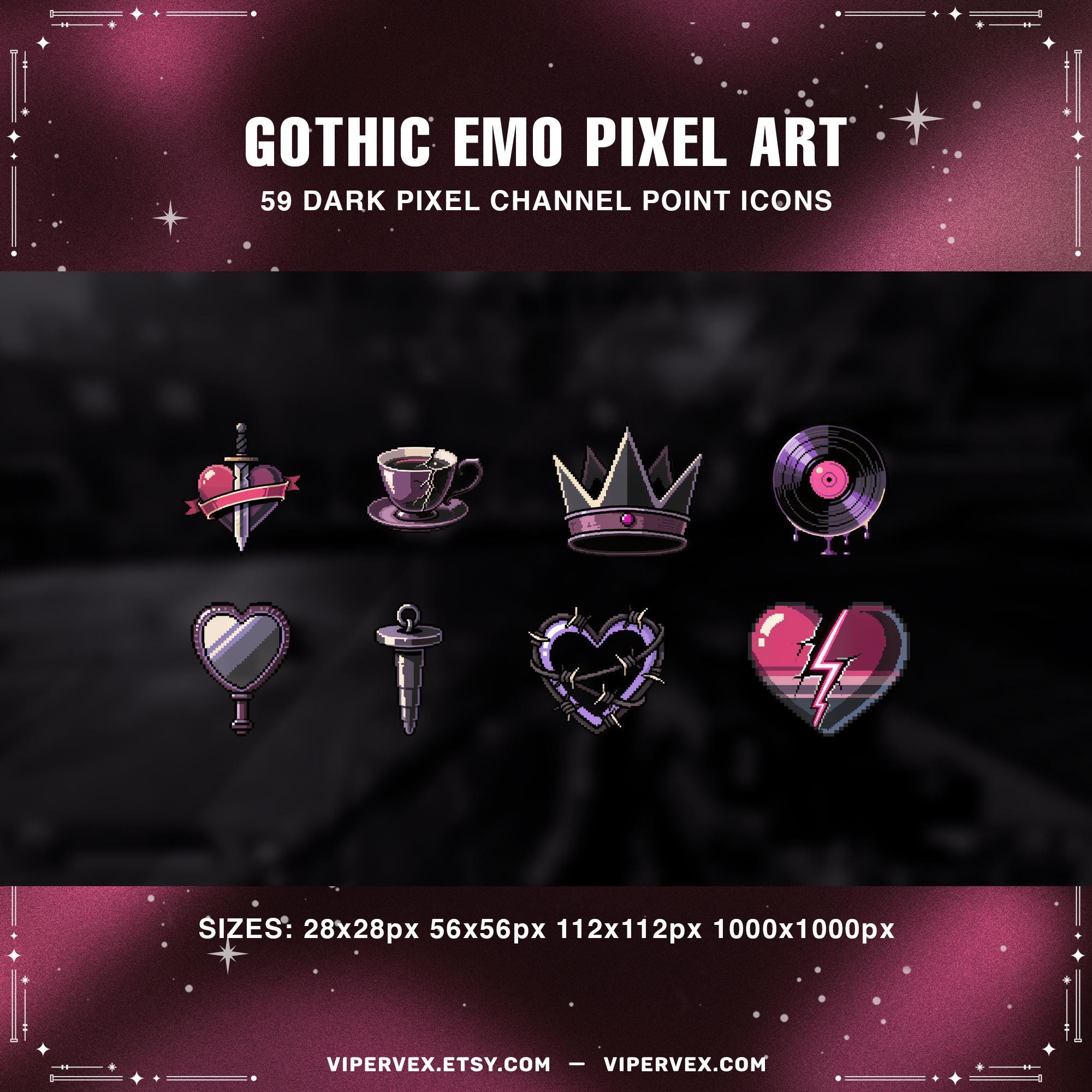 Example Emo Channel Gothic Emo Pixel Art Twitch Channel Points | Dark Retro Reward Icons 59 ...