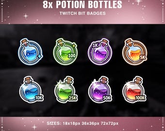 Potion Bottle Twitch Bit Badges: Magic Alchemy Icons (Digital Download)