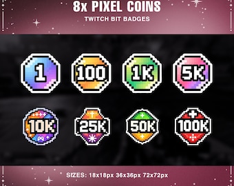 Pixel Twitch Bit Badges: 8 Retro Coin Icons (Digital Download)