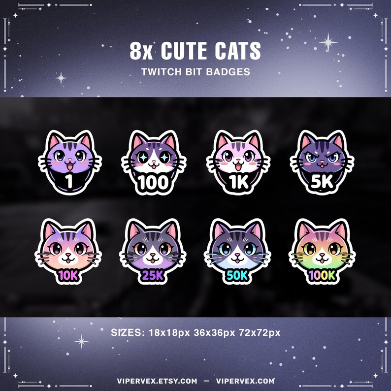 Cats Twitch Bit Badges | Kawaii Kitty Icons (digital Download) - Etsy