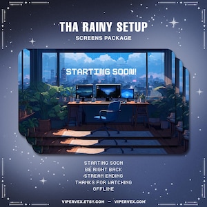 Blue Gaming Room Animated Stream Screens Pack, Starting Soon, Be Right Back, Chatting, Offline, Ending