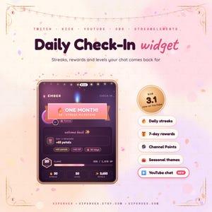 Animated Twitch Stream Overlay Daily Check-In Widget Kick Streak Reward Levels OBS StreamElements Loyalty