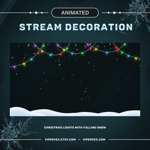 Weihnachtslichter Strom Dekoration mit fallendem Schnee, Winter Twitch Overlay, gemütliche Vtuber Bildschirme
