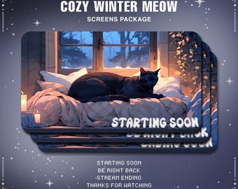 Winter Cat Twitch Overlay: Animated Stream Screens (PDF)