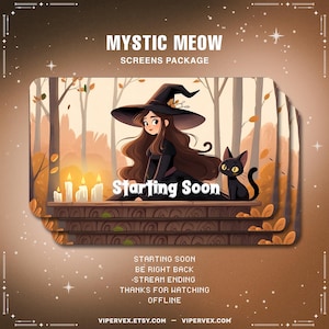 Streamlabs Screens Witch&#39;s and Black cat Twitch Layout, Animated Stream Scenes, Night Cat Overlay, twitch streaming aesthetic