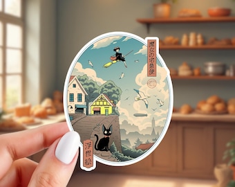 Kiki Jiji Sticker | Delivery Service Anime Inspired Sticker | Glossy Vinyl Sticker | 3" x 2.25" Sticker