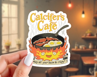 Calcifer's Cafe Sticker | Moving Castle Inspired Sticker | Anime Sticker | Glossy Vinyl Sticker | 3.25" x 2.25" Sticker
