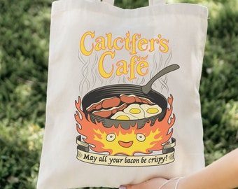 Howl's Umzug Schloss inspiriert Calcifer's Cafe Baumwoll Canvas Einkaufstasche