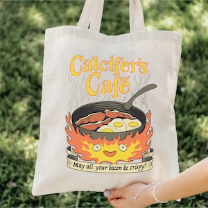Howl&#39;s Moving Castle Inspired Calcifer&#39;s Cafe Cotton Canvas Tote Bag