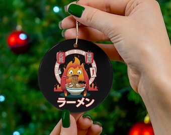 Howl's Moving Castle Inspired Calcifer Ramen Ceramic Holiday Ornament