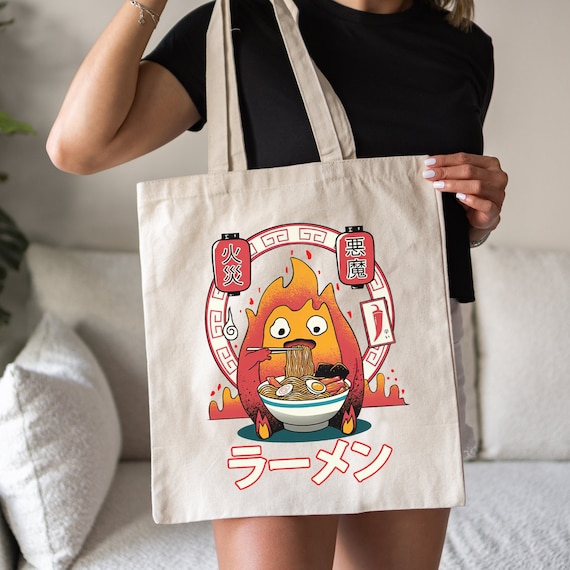 ハウルの動く城 カラートートバッグ カルシファー ハウルの動く城 縦型刺繍帆布トートバッグ あわてるカルシファー