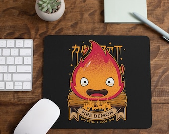 Alfombrilla de ratón rectangular inspirada en Calcifer Fire Demon de El castillo ambulante