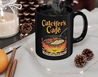 Howl's Moving Castle Inspired Calcifer's Cafe Black Mug, 11oz