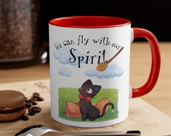 Kiki's Delivery Service Inspired "We Can Fly With Our Spirit" Accent Coffee Mug, 11oz