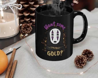 Spirited Away Inspired No Face "Want Some Gold?" Black Coffee Mug