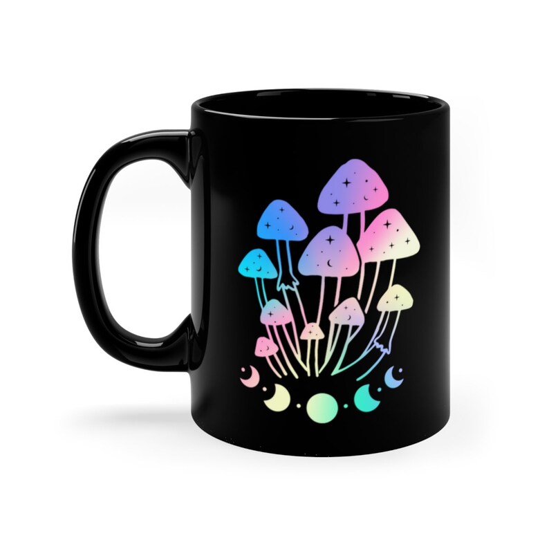Taza de café con hongos psicodélicos, taza de café Moon Phases, taza de café con hongos holográficos imagen 4