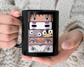 Op Spirited Away geïnspireerde zwarte koffiemok, 11oz
