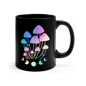 Taza de café con hongos psicodélicos, taza de café Moon Phases, taza de café con hongos holográficos imagen 2