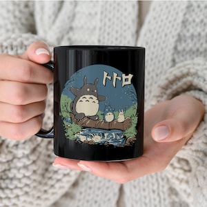 Totoro Inspired Anime Black Coffee Mug, 11oz