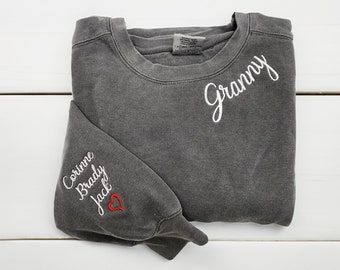 Custom Granny Embroidered Sweatshirt with Grandkids Names, Personalized Minimalist Gift Grandma Comfort Colors® Shirt, Granny Gift