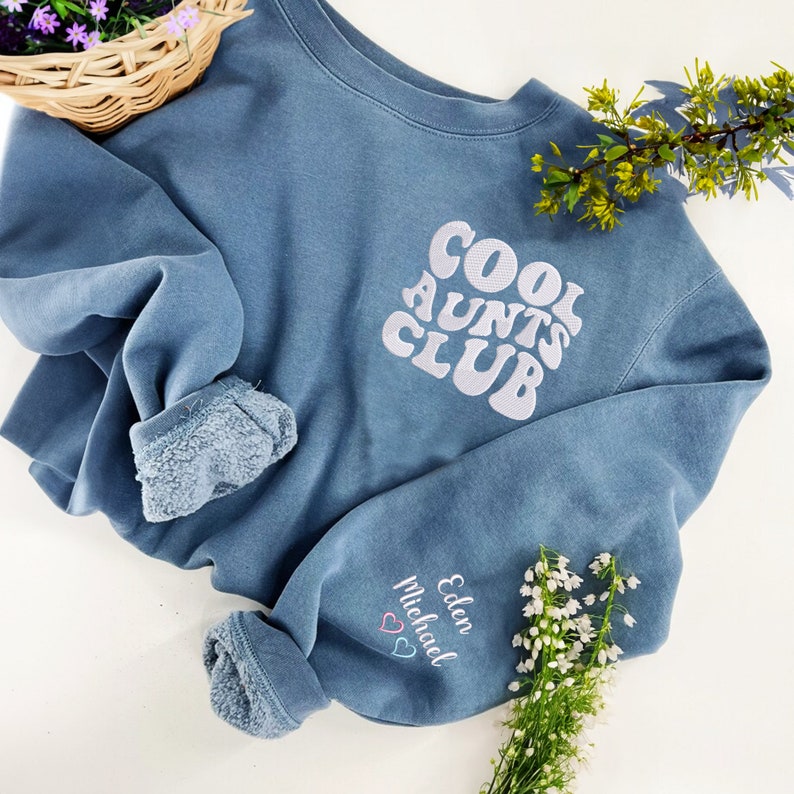 Embroidered Cool Aunts Club Sweatshirt, Perfect Gift For Aunt, Auntie Sweatshirt, Auntie Sweatshirt with Kids Names Comfort Colors® image 1