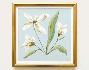 Blue & Green Floral Botanical Print | Grandmillennial Wall Decor | Modern Southern Art | Digital Download