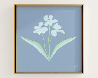 Blue & Green Floral Botanical Print | Grandmillennial Wall Decor | Modern Southern Art | Digital Download