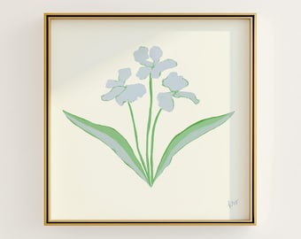 Blue & Green Floral Botanical Print | Grandmillennial Wall Decor | Modern Southern Art | Digital Download