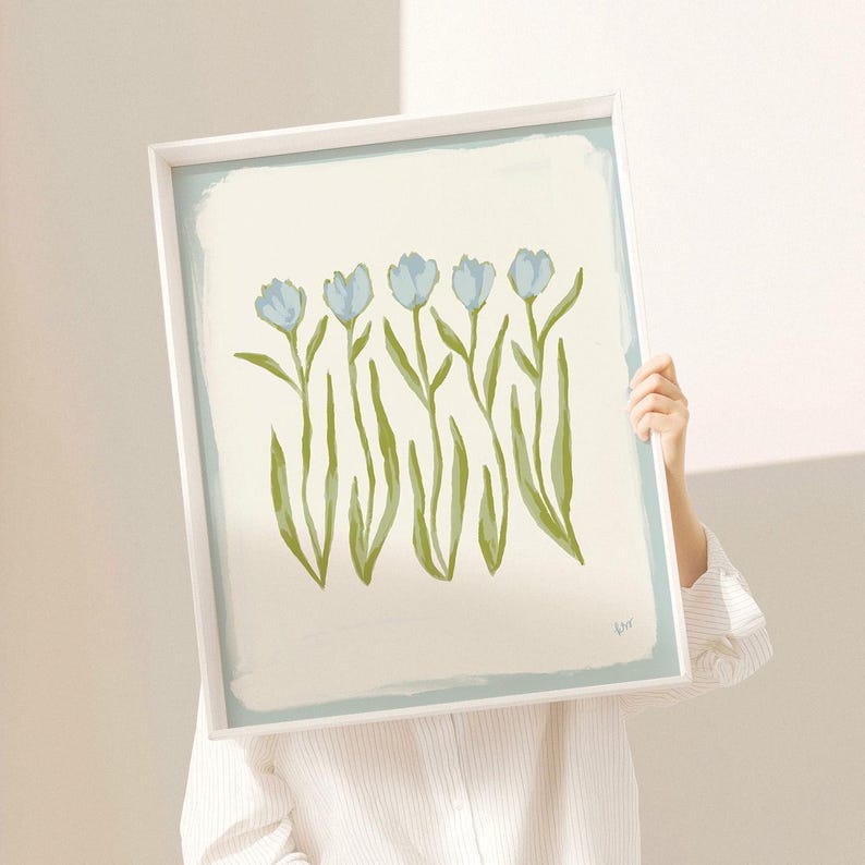 Botanical Fine Art Print | Blue & Green Tulip Flowers | Modern Southern | Rainey Studio image 10