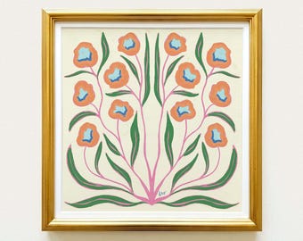Botanical Fine Art Print | Colorful Pink, Coral, & Green Flowers | Modern Southern | Rainey Studio
