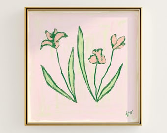 Pink & Green Floral Botanical Print | Grandmillennial Wall Decor | Modern Southern Art | Digital Download