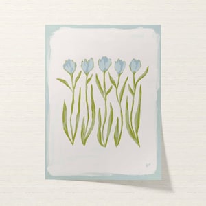 Botanical Fine Art Print | Blue & Green Tulip Flowers | Modern Southern | Rainey Studio image 4