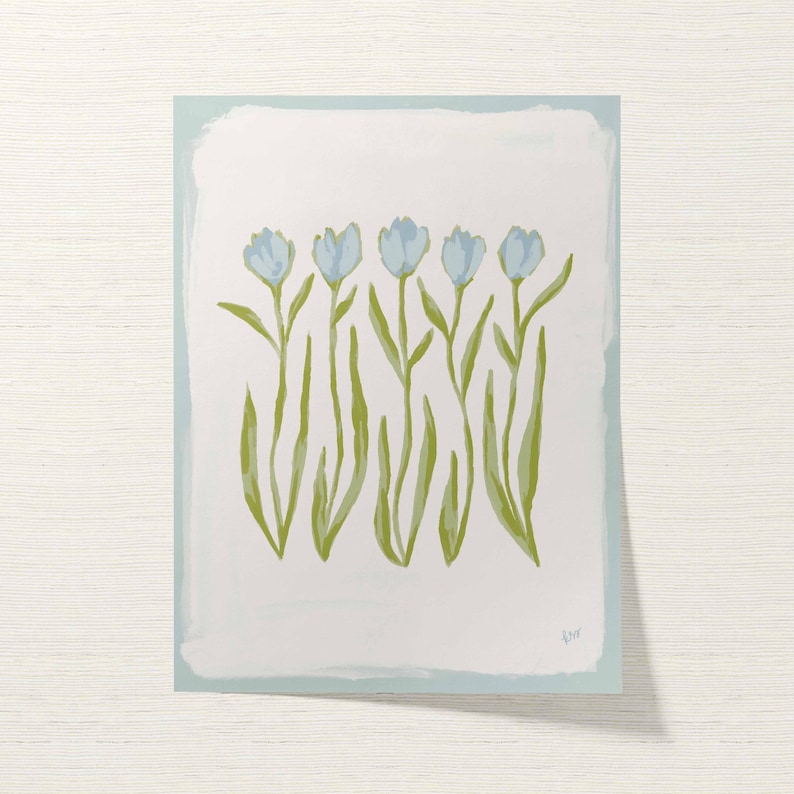 Botanical Fine Art Print | Blue & Green Tulip Flowers | Modern Southern | Rainey Studio image 4