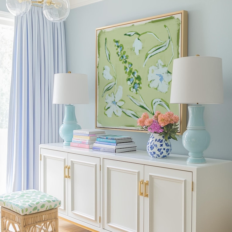 Blue & Green Floral Botanical Print | Grandmillennial Wall Decor | Modern Southern Art | Digital Download image 7