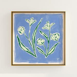 Modern Southern Floral Wall Art | Light Blue Botanical Print Digital Download | Preppy Grandmillennial Art | Southern Decor | Rainey Studio