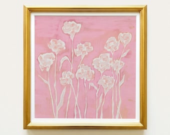 Rose Pink White Carnation Botanical Print | Hand Drawn Floral Wall Art | Rainey Studio