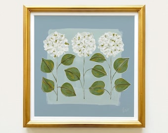 Blue & Green Hydrangea Botanical Print | Grandmillennial Wall Decor | Modern Southern Art | Digital Download