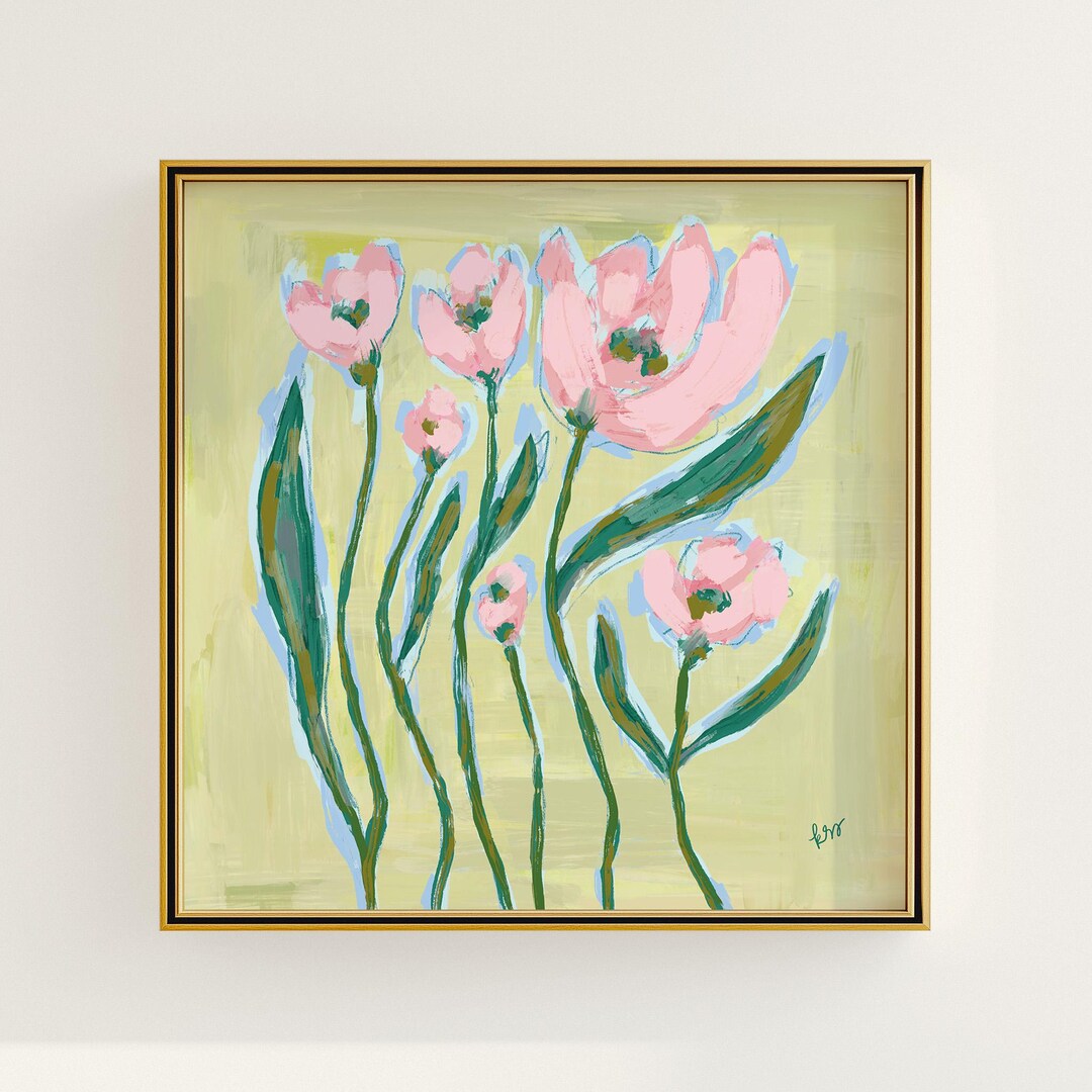 Colorful Botanical Wall Art | Light Green & Pink Floral Print ...